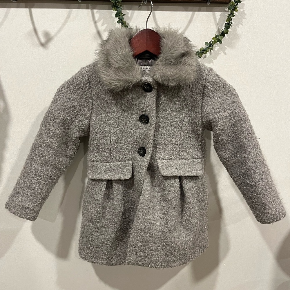 Gray Faux Fur Collar Kids Coat